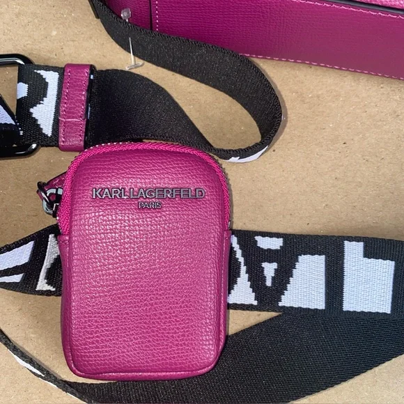 Karl Lagerfeld Fuchsia Crossbody Bag with Cat and Character Design NWOT - Picture 3 of 6